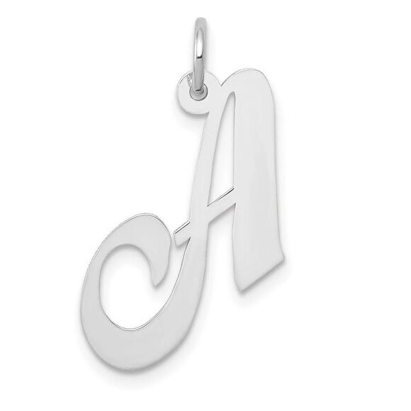 14k White Gold, Ella Collection Medium Fancy Script Initial A Pendant - Picture 1 of 4